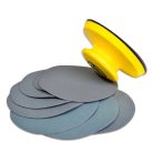 Blue Dolphin Súprava ručného brúsneho bloku so suchým zipsom, brúsna podložka s 10 brúsnymi kotúčmi, guľatá, 125 mm