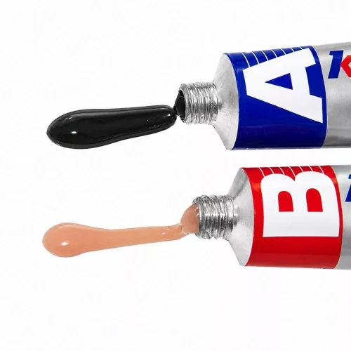 KAFUTER K964 zložky A a B dvojzložkového epoxidového lepidla zobrazené zblízka pred zmiešaním a aplikáciou.