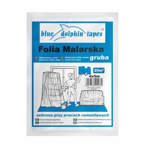 Blue Dolphin hrubá krycia fólia 30 mikrónov, 4 m × 5 m (20 m²) – maliarska fólia na rekonštrukcie